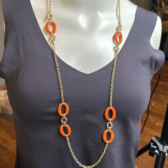 sofia by sofia vergara Jewelry - Sofia Vergara Orange enamel oval link and gold link chunky long necklace